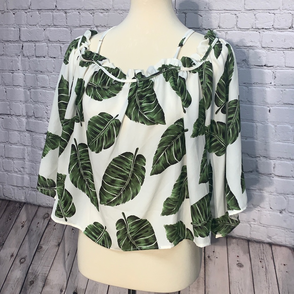 Harlowe & Graham Leaf Pattern Off-the-shoulder Top